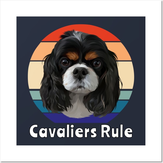 Retro Tri-Colored Cavalier King Charles Spaniel Gifts Wall Art by Cavalier Gifts